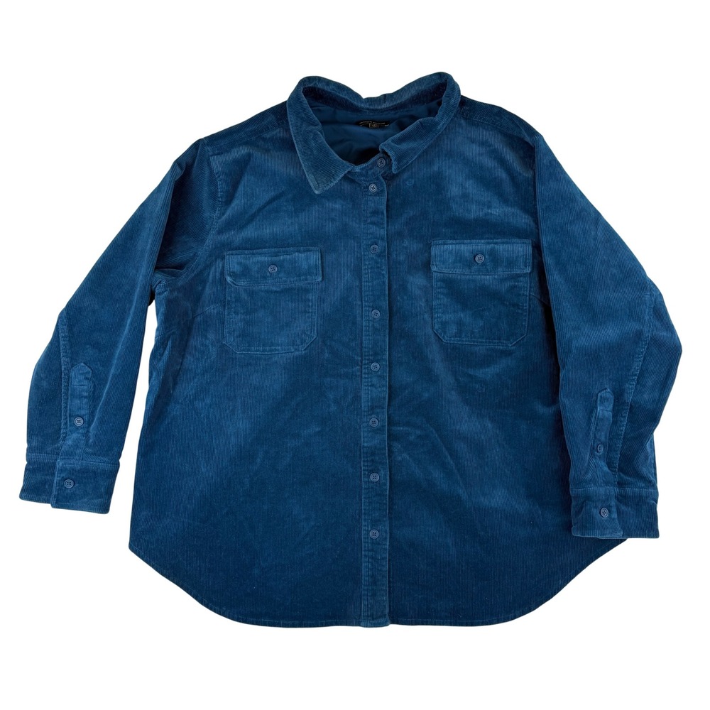Universal Standard Corduroy Shirt Women Size L Teal Blue Button Down Pocket Top
